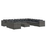 Grey Rattan Retreat: 11-Piece Garden Lounge Set with Plush Cushions