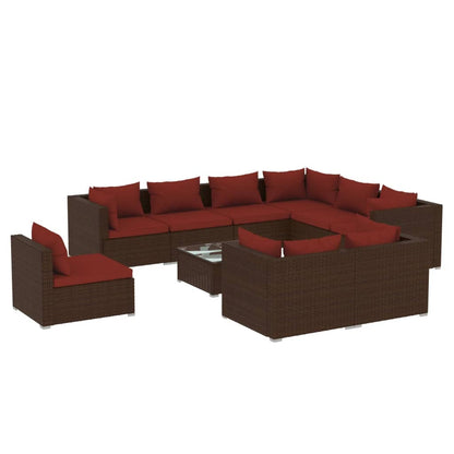 10 Piece Garden Lounge Set with Cushions Poly Rattan - 60×60×30cm