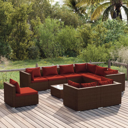10 Piece Garden Lounge Set with Cushions Poly Rattan - 60×60×30cm