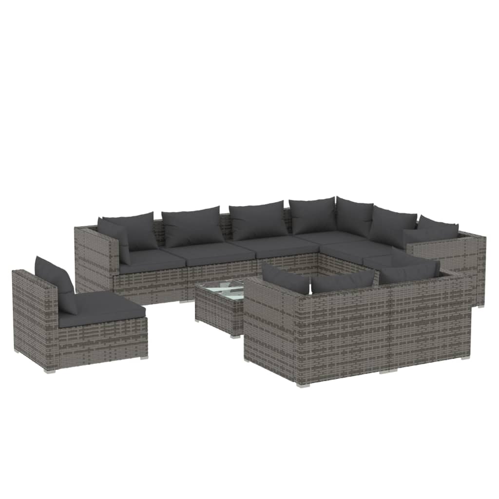 10 Piece Garden Lounge Set with Cushions Poly Rattan Grey - 60×60×30cm