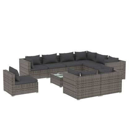 10 Piece Garden Lounge Set with Cushions Poly Rattan Grey - 60×60×30cm