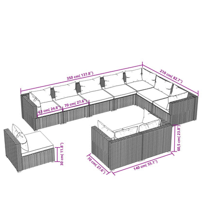 10 Piece Brown Garden Lounge Set with Cushions Poly Rattan