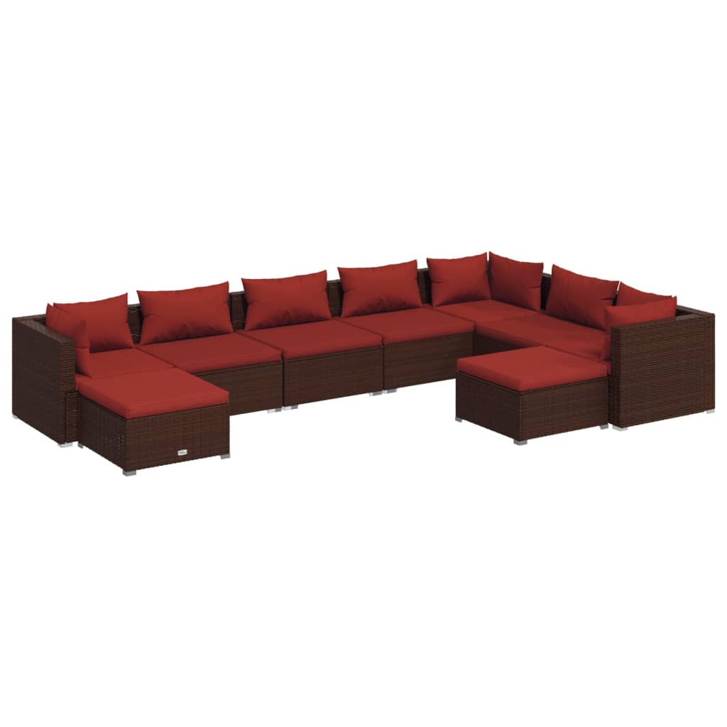 9 Piece Garden Lounge Set with Cushions Poly Rattan - 70×70×30cm