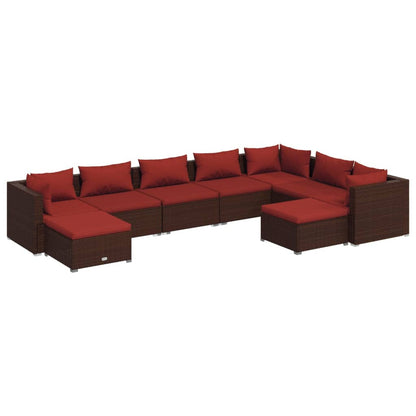 9 Piece Garden Lounge Set with Cushions Poly Rattan - 70×70×30cm
