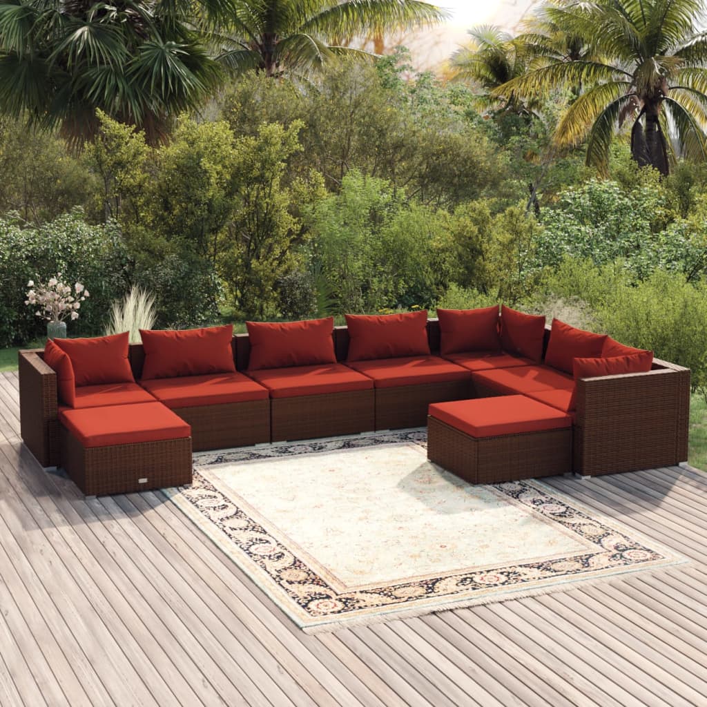 9 Piece Garden Lounge Set with Cushions Poly Rattan - 70×70×30cm