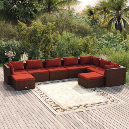 9 Piece Garden Lounge Set with Cushions Poly Rattan - 70×70×30cm