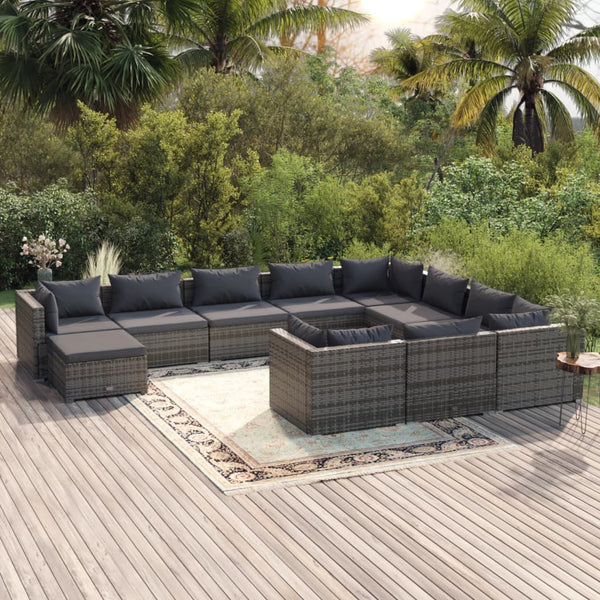  Rattan Retreat: 11-Piece Garden Lounge Set with Plush Cushions