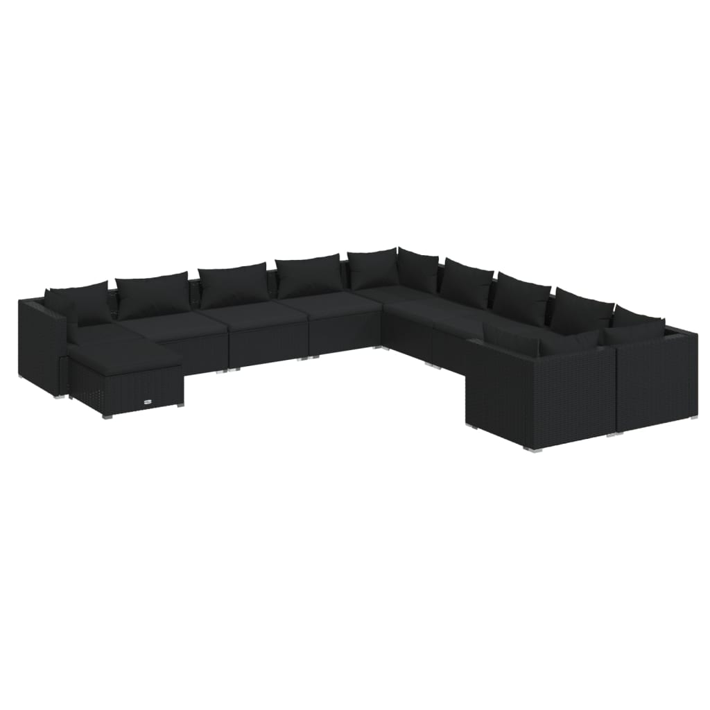 11 Piece Garden Lounge Set with Cushions Poly Rattan Black - 70×70×60.5cm