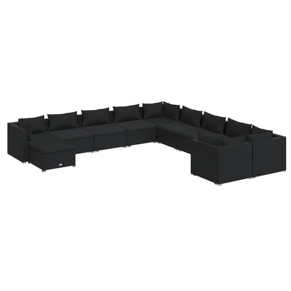 11 Piece Garden Lounge Set with Cushions Poly Rattan Black - 70×70×60.5cm