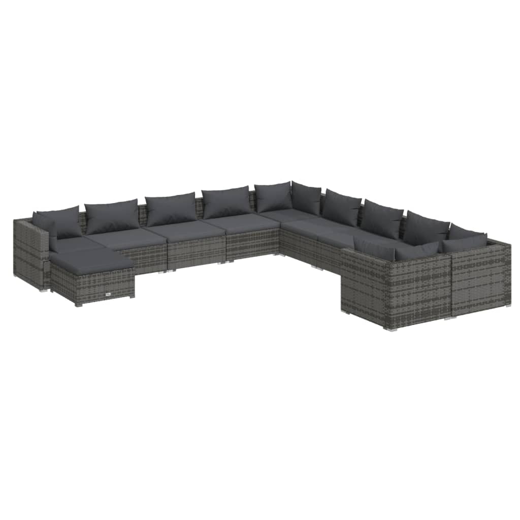 11 Piece Garden Lounge Set with Cushions Poly Rattan Grey - 70×70×30cm