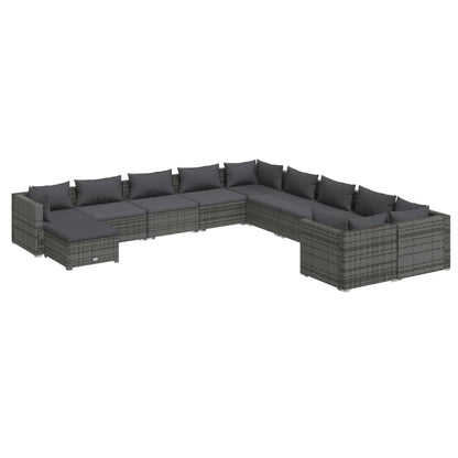 11 Piece Garden Lounge Set with Cushions Poly Rattan Grey - 70×70×30cm