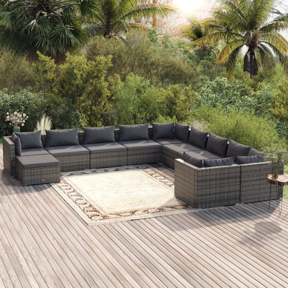 11 Piece Garden Lounge Set with Cushions Poly Rattan Grey - 70×70×30cm