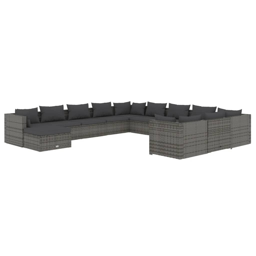 12 Piece Garden Lounge Set with Cushions Poly Rattan Grey - 70×70×30cm