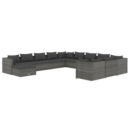 12 Piece Garden Lounge Set with Cushions Poly Rattan Grey - 70×70×30cm
