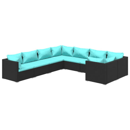 Garden Lounge Set with Cushions Poly Rattan Black 8 Piece
