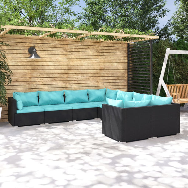  Garden Lounge Set with Cushions Poly Rattan Black 8 Piece