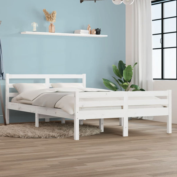  Bed Frame White Solid Wood Queen Size