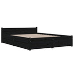 Queen Size Bed Frame in Black with Drawers and Solid Pine Wood Boho