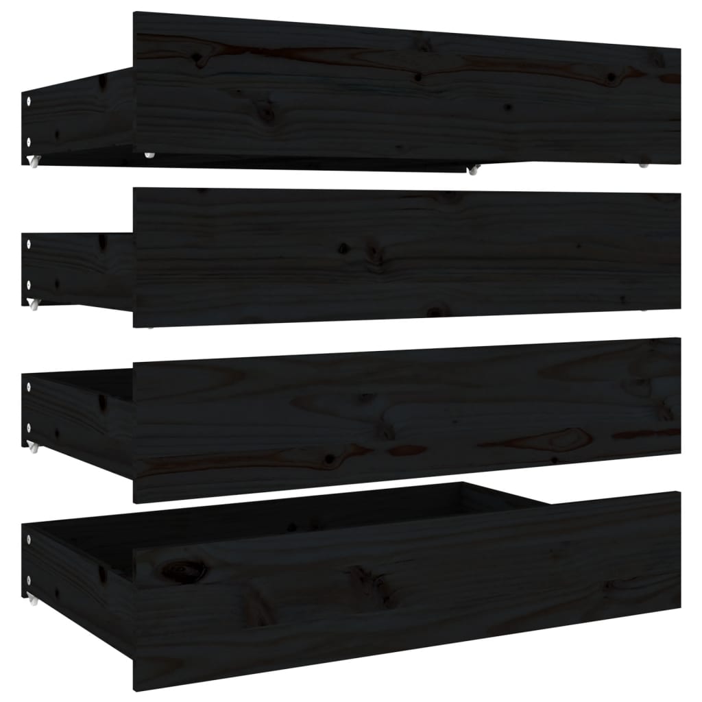 Queen Size Bed Frame in Black with Drawers and Solid Pine Wood Boho 