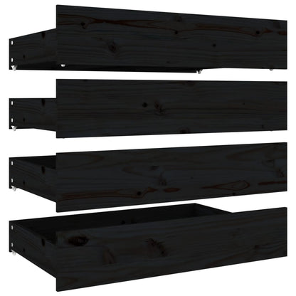 Queen Size Bed Frame in Black with Drawers and Solid Pine Wood Boho 
