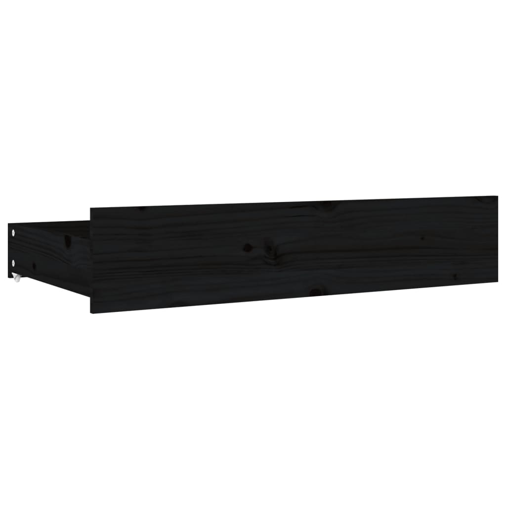 Queen Size Bed Frame in Black with Drawers and Solid Pine Wood Boho 