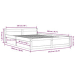 Queen Size Bed Frame in Black with Drawers and Solid Pine Wood Boho