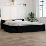 Queen Size Bed Frame in Black with Drawers and Solid Pine Wood Boho