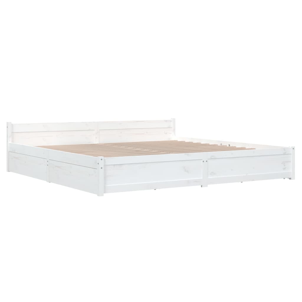 White King Bed Frame with Drawers Solid Pine Wood Storage Headboard