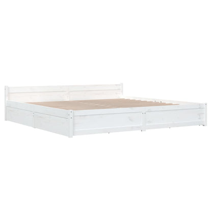 White King Bed Frame with Drawers Solid Pine Wood Storage Headboard