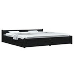 Black King Bed Frame with Drawers Solid Pinewood Sturdy Slats Headboard
