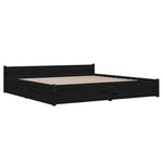 Black King Bed Frame with Drawers Solid Pinewood Sturdy Slats Headboard