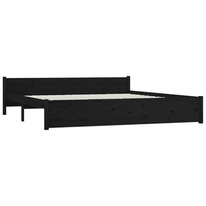 Black King Bed Frame with Drawers Solid Pinewood Sturdy Slats Headboard