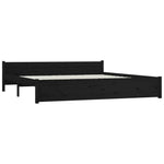 Black King Bed Frame with Drawers Solid Pinewood Sturdy Slats Headboard