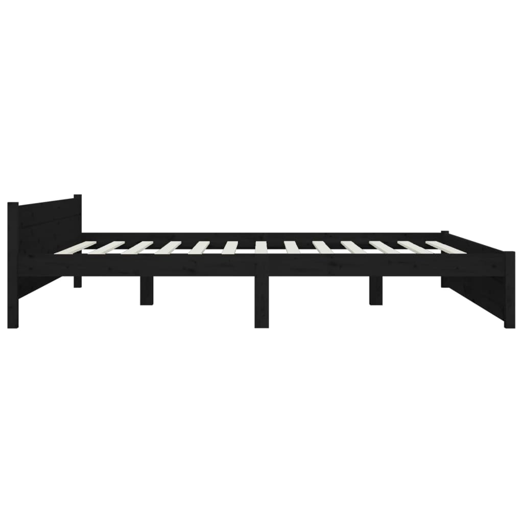 Black King Bed Frame with Drawers Solid Pinewood Sturdy Slats Headboard