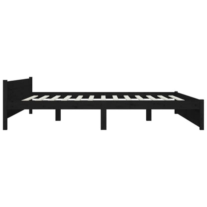 Black King Bed Frame with Drawers Solid Pinewood Sturdy Slats Headboard