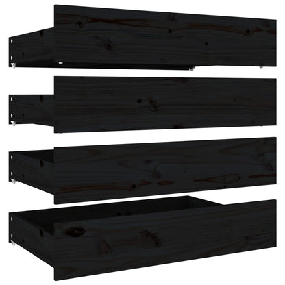 Black King Bed Frame with Drawers Solid Pinewood Sturdy Slats Headboard