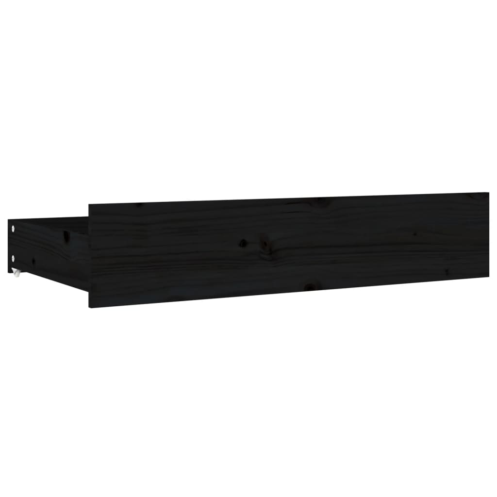 Black King Bed Frame with Drawers Solid Pinewood Sturdy Slats Headboard
