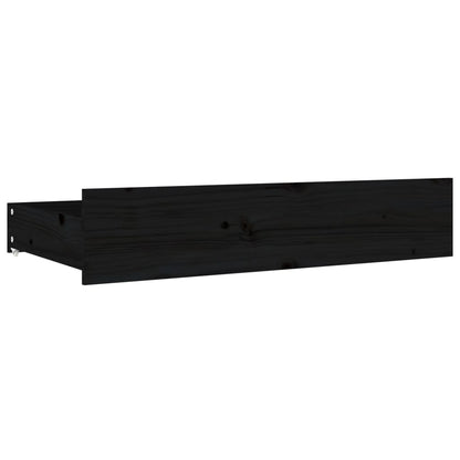 Black King Bed Frame with Drawers Solid Pinewood Sturdy Slats Headboard