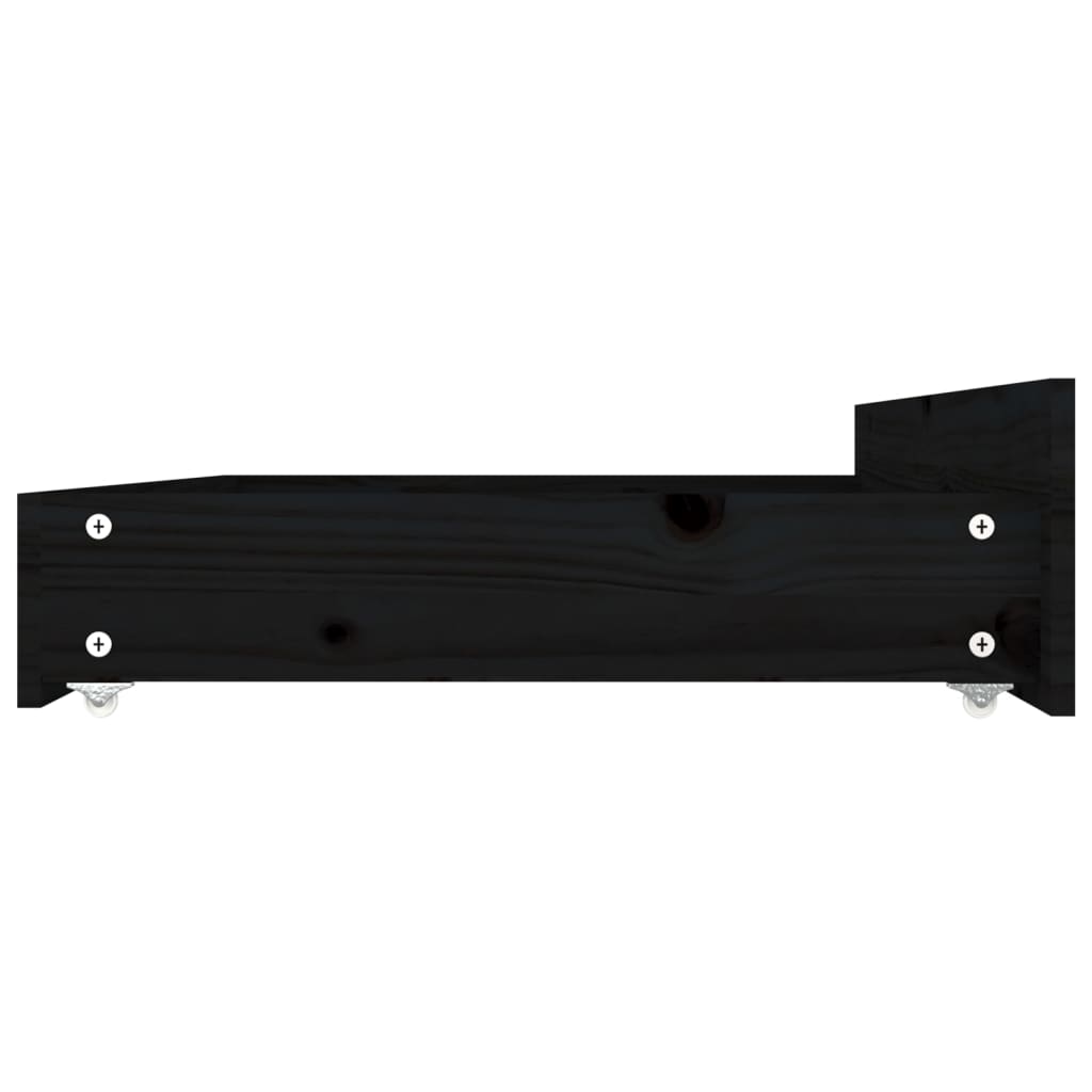 Black King Bed Frame with Drawers Solid Pinewood Sturdy Slats Headboard