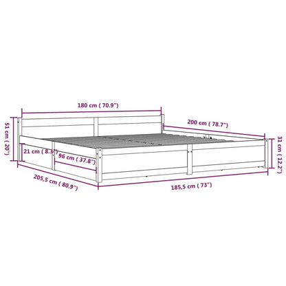 Black King Bed Frame with Drawers Solid Pinewood Sturdy Slats Headboard