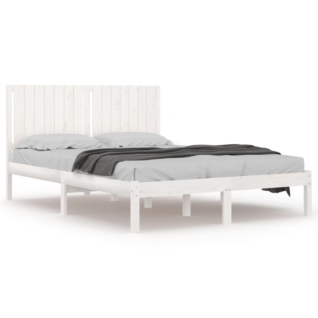 Bed Frame White Solid Wood Queen Size - 150×200cm