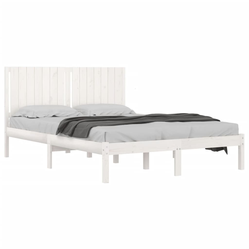 Bed Frame White Solid Wood Queen Size - 150×200cm