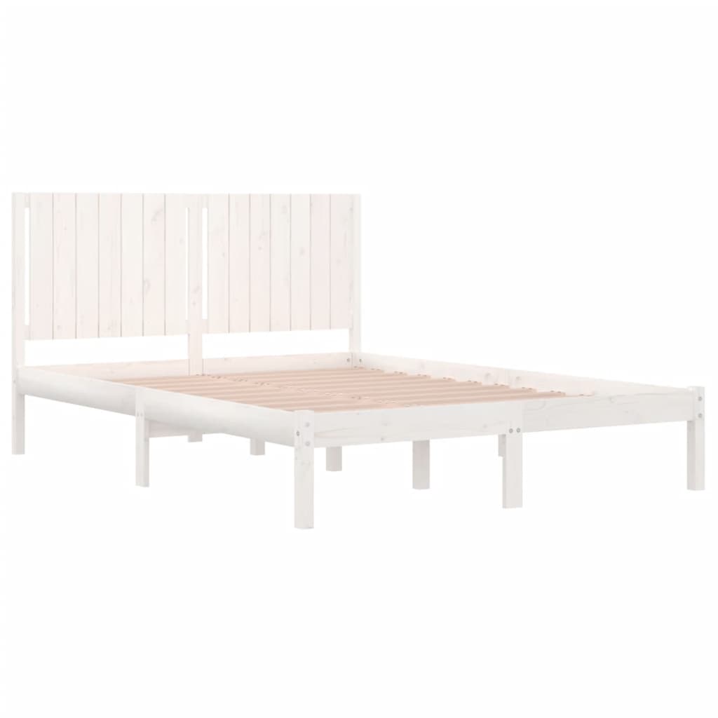 Bed Frame White Solid Wood Queen Size - 150×200cm