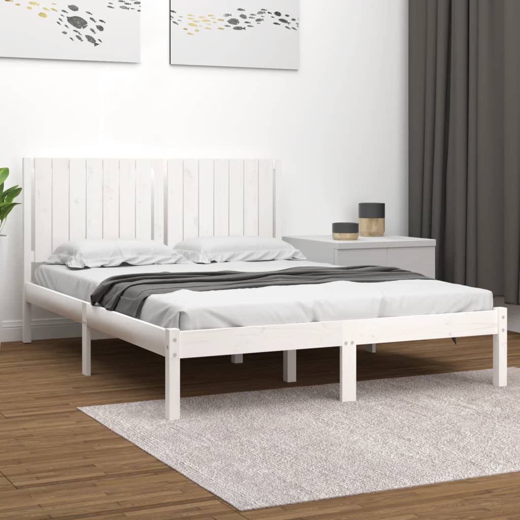 Bed Frame White Solid Wood Queen Size - 150×200cm