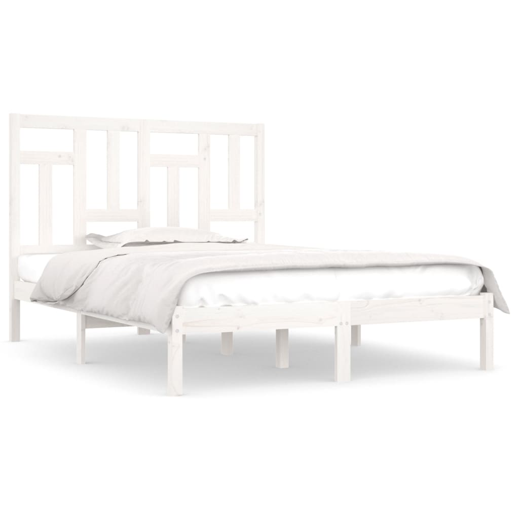 Bed Frame White Solid Wood Pine Queen Size