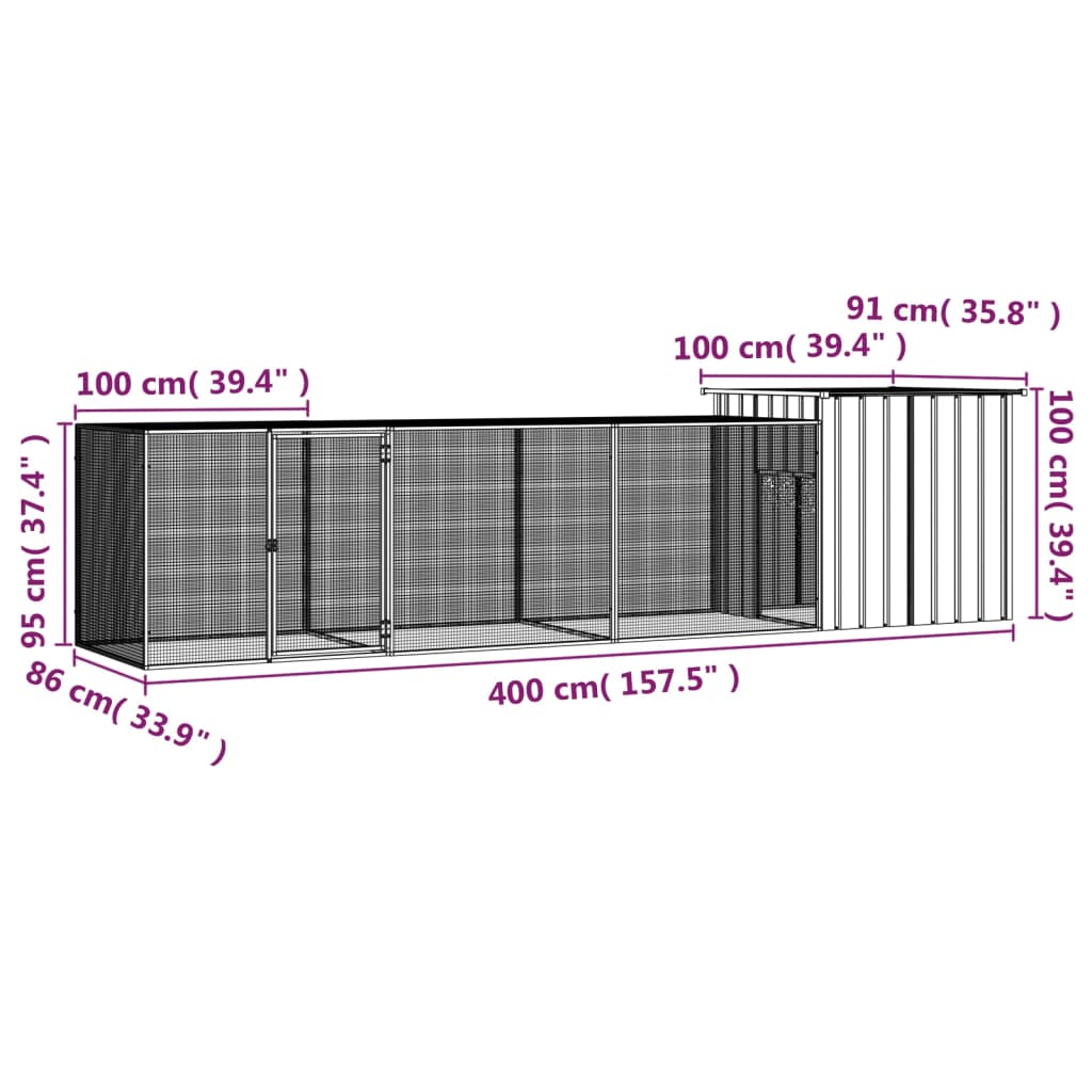 Galvanised Steel Chicken Cage 400cm Run Enclosure | HomeAndLiving