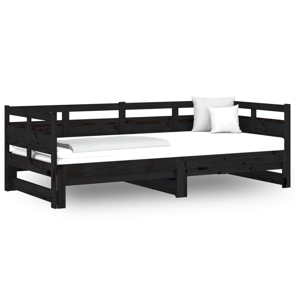 Pull-out Day Bed Black Solid Wood Pine Single Size