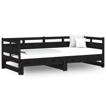 Pull-out Day Bed Black Solid Wood Pine Single Size
