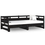Pull-out Day Bed Black Solid Wood Pine