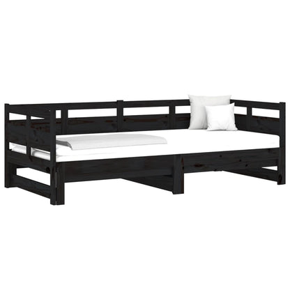 Pull-out Day Bed Black Solid Wood Pine Single Size